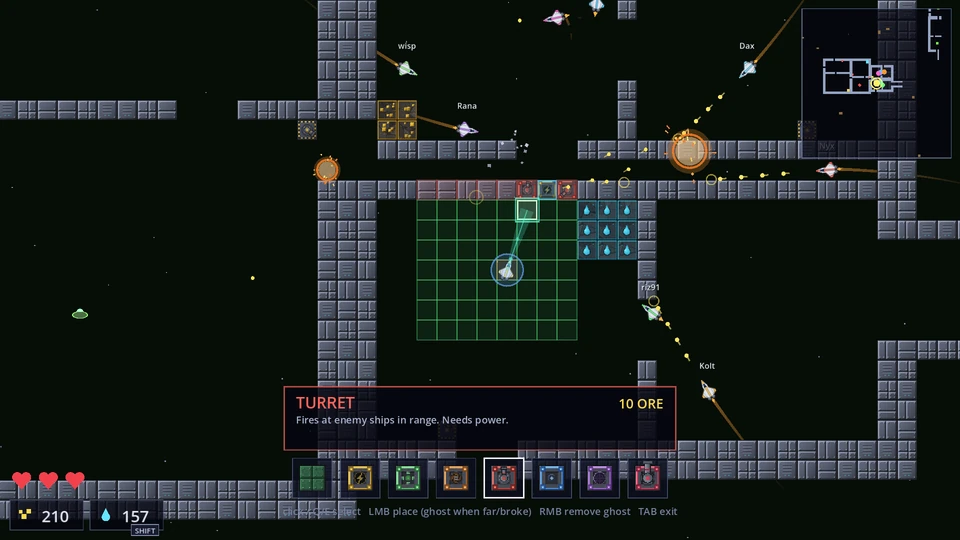 Ships and turrets exchange fire through the walls of a space station